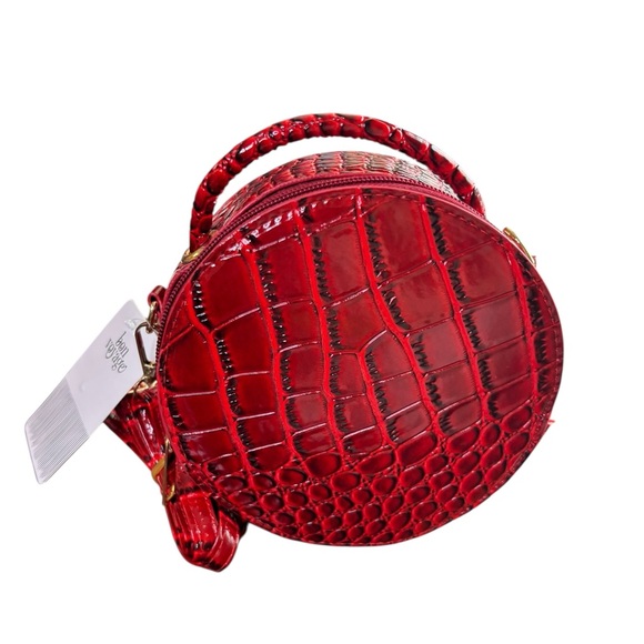 Handbags - Red Croc Embossed Round Crossbody / Clutch Bag – Glossy Patent Faux